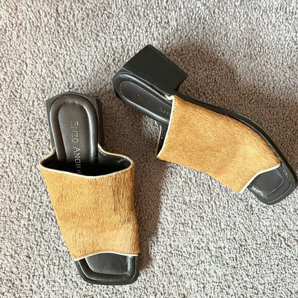 Vintage Y2K square toe animal hair mule sandal - Picture 2 of 7